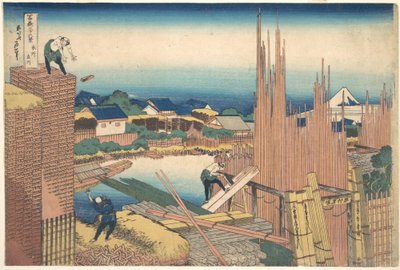 Tatekawa i Honjō (Honjō Tatekawa), ur serien ”De trettiosex vyerna av berget Fuji” (Fugaku sanjūrokkei) av Katsushika Hokusai