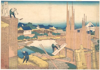Tatekawa i Honjō (Honjō Tatekawa), ur serien ”De trettiosex vyerna av berget Fuji” (Fugaku sanjūrokkei) av Katsushika Hokusai