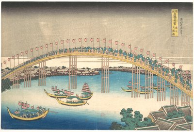 Tenman-bron i provinsen Settsu (Sesshū Tenmanbashi), ur serien ”Anmärkningsvärda vyer över broar i olika provinser” (Shokoku meikyō kiran) av Katsushika Hokusai