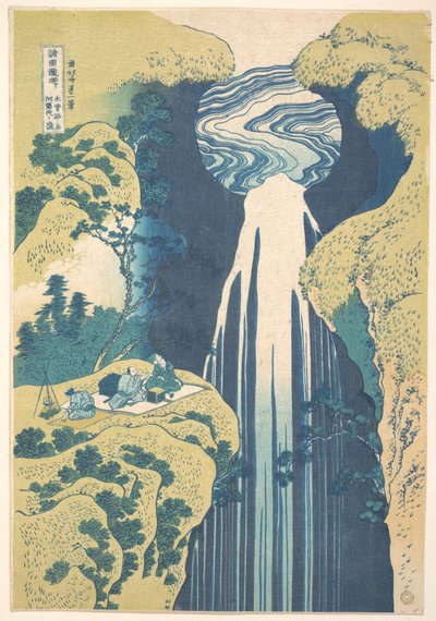 Amida-fallen i Kisokaidō-vägens yttersta utkanter (Kisoji no oku Amida-ga-taki), ur serien ”En rundtur bland vattenfall i olika provinser” (Shokoku taki meguri) av Katsushika Hokusai