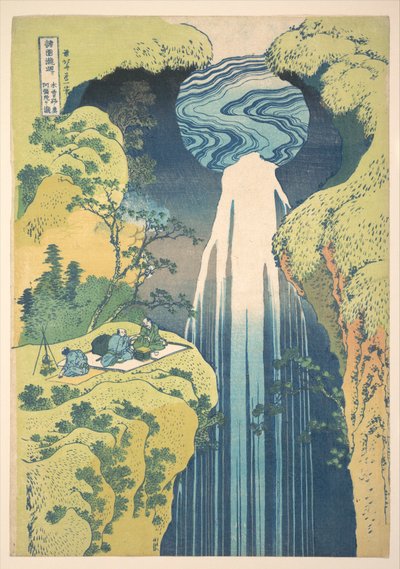 Amida-fallen i Kisokaidō-vägens yttersta utkanter (Kisoji no oku Amida-ga-taki), ur serien ”En rundtur bland vattenfall i olika provinser” (Shokoku taki meguri) av Katsushika Hokusai