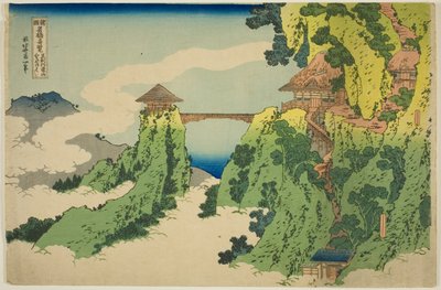 Den hängande molnbron vid berget Gyodo nära Ashikaga (Ashikaga Gyodozan kumo no kakehashi), från serien "Ovanliga vyer av berömda broar i olika provinser (Shokoku meikyo kiran)" av Katsushika Hokusai