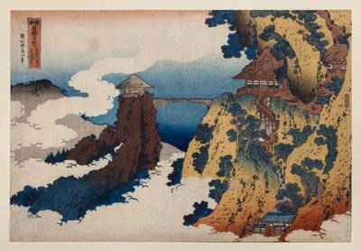 Broen ”Hanging-cloud” vid berget Gyōdō nära Ashikaga, ur serien ”Anmärkningsvärda vyer över broar i olika provinser” av Katsushika Hokusai