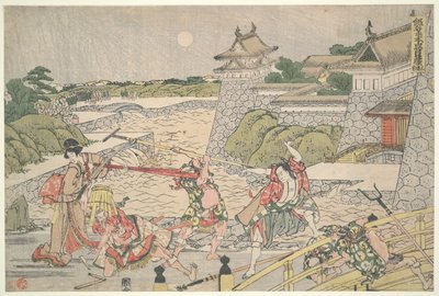 The Loyal League of Forty-seven R?in (Chushingura), akt III: Kampei attackerad av Bannai och hans män av Katsushika Hokusai