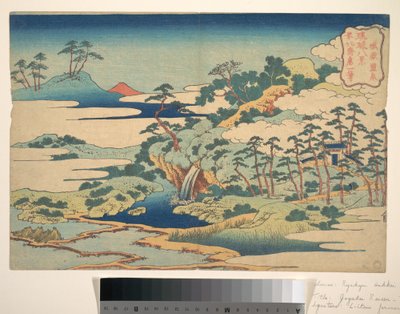 Den heliga källan vid Jōgaku (Jōgaku reisen), ur serien ”Åtta vyer över Ryūkyūöarna” (Ryūkyū hakkei) av Katsushika Hokusai