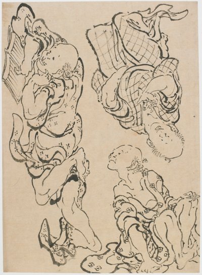 Tre figurer, sent 1700-tidigt 1800-tal. av Katsushika Hokusai