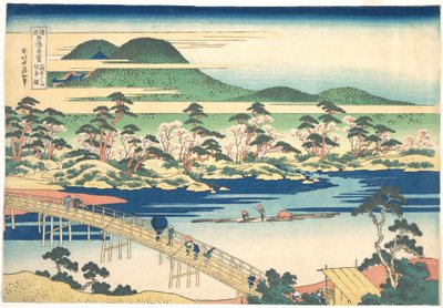 Togetsu-bron vid Arashiyama i Yamashiro, ur serien Anmärkningsvärda vyer av broar i olika provinser (Shokoku meikyō kiran), ca 1830 (färgtryck i trä) av Katsushika Hokusai