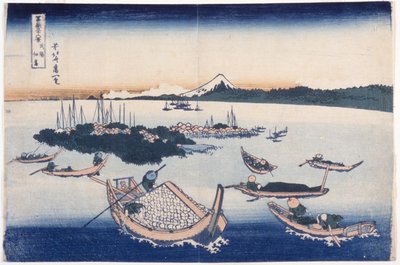 Tsukuda Island i Musashi-provinsen (träblock i färg) av Katsushika Hokusai