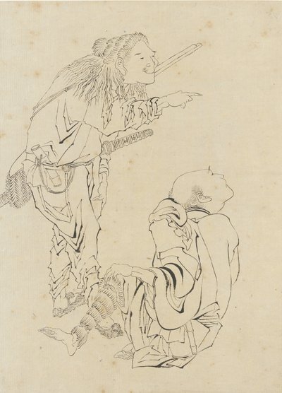 Två jägare, Edo-period (bläck på papper) av Katsushika Hokusai