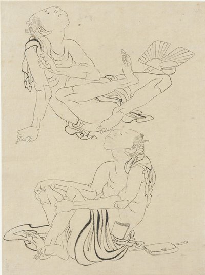 Två män kopplar av på sommaren, Edo-perioden (bläck på papper) av Katsushika Hokusai