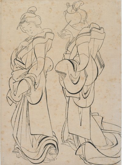 Två kvinnor, sent 1700-tidigt 1800-tal. av Katsushika Hokusai