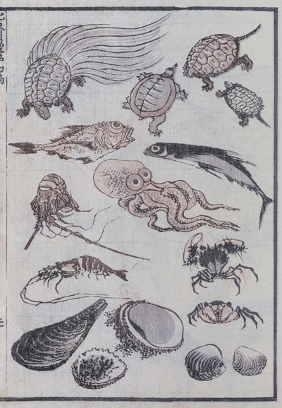 Undervattensvarelser, från en Manga (träblock i färg) av Katsushika Hokusai