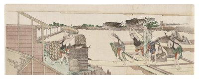 Lossning av bonito inför försäljning av Katsushika Hokusai