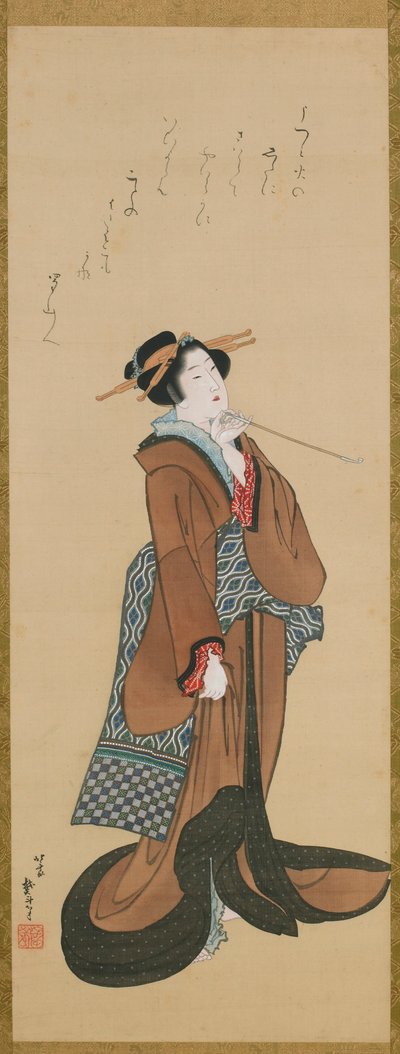 Kvinna som håller en tobakspipa, ca. 1814-1815. av Katsushika Hokusai
