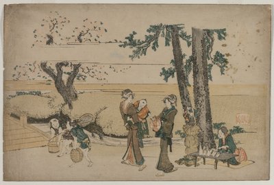Kvinna som passerar en butik vid vägkanten nära Oji, tidigt 1800-tal. av Katsushika Hokusai