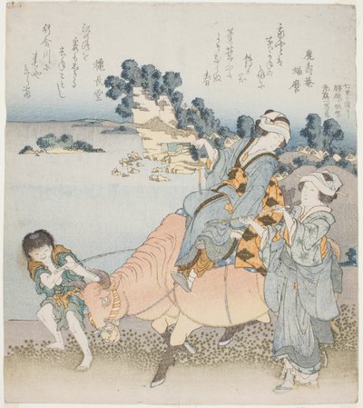Kvinna som rider på en oxe av Katsushika Hokusai