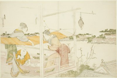 Kvinnor på en veranda Stretching duk för att torka av Katsushika Hokusai
