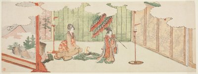 Ung flicka dansar på en adelsmans herrgård av Katsushika Hokusai