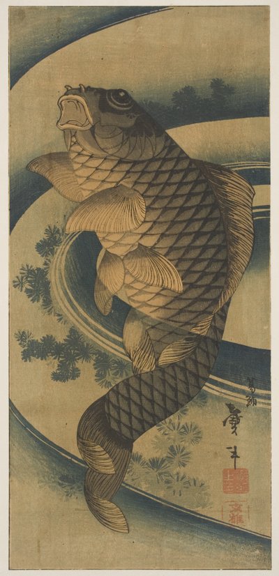 A Carp in a Swirl of Water (woodblock print) av Katsushika II Taito