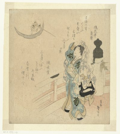Kvinna på en bro tittar på månen av Katsushika Taito II