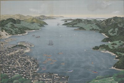 Nagasakis hamn, ca 1800-50 (silkesmålning) av Kawahara Keiga
