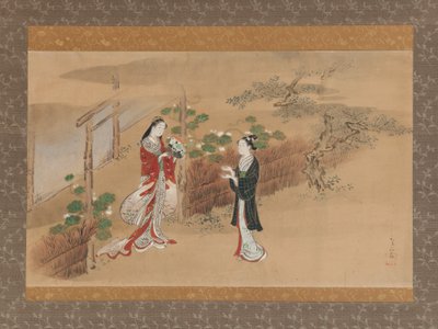 Evening Faces Yugao kapitel från The Tale of Genji Genji monogatari, 1700-talet. av Kawamata Tsunemasa