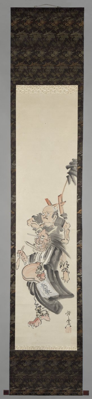En demon är en betlarmunk Begging Devil Monk (oni no nembutsu) av Kawanabe Kyosai