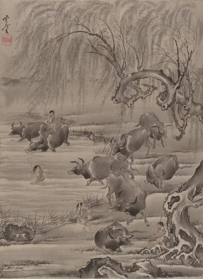 Buffalo and Herdsman, ca. 1887. av Kawanabe Kyosai