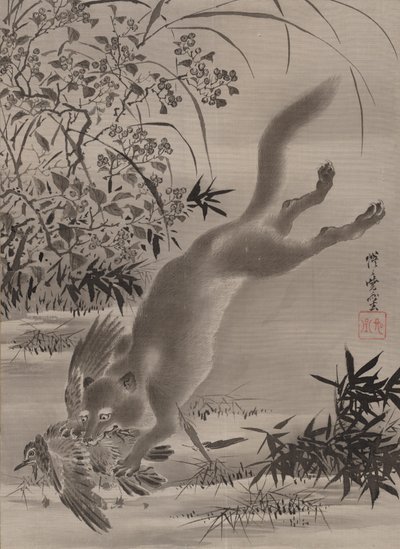 Fox Catching Bird, ca. 1887. av Kawanabe Kyosai
