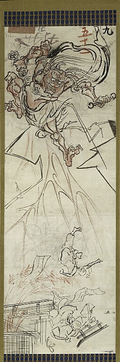 Lightning God, en av sex skisser av Kawanabe Kyosai