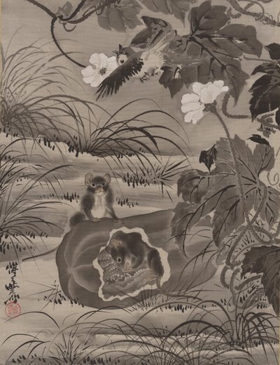 Möss i en melon, ca. 1887. av Kawanabe Kyosai