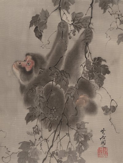 Monkey Hanging from Grapevines, ca. 1887. av Kawanabe Kyosai