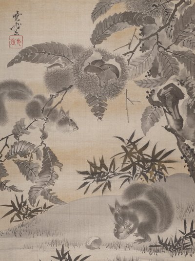 Squirrels Gathering Chestnuts, ca. 1887. av Kawanabe Kyosai