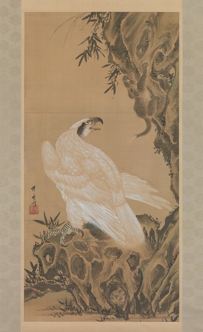 Vit örn som ser ett bergslejon, 1885. av Kawanabe Kyosai