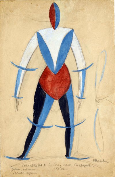 Flygare. Kostymdesign för operan Victory over the sun av A. Kruchenykh par Malevich, Kasimir Severinovich (1878-1935) av Kazimir Severinovich Malevich