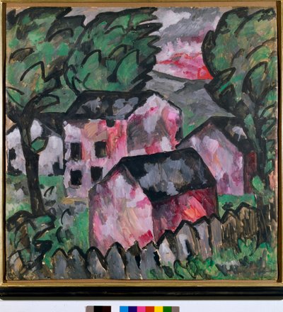 Landskap med röda hus Målning av Kazimir Severinovich Malevich (Malevich, Malevich) (1878-1935) Sön 107x106 cm 1910 Sun Kunstmuseum Bale av Kazimir Severinovich Malevich