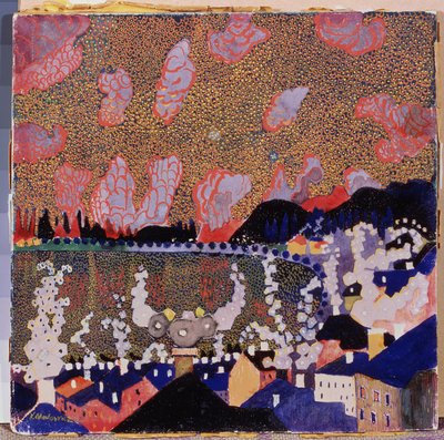 Liten stad. Målning av Kasimir Severinovich Malevitch (Malevich, Malevic) (1878-1935), olja på kartong av Kazimir Severinovich Malevich