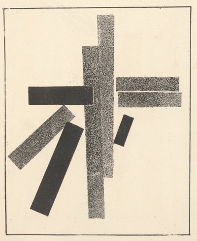 Tre svarta och fem grå element från "Suprematism: 34 teckningar" av Kazimir Severinovich Malevich