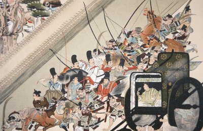 Bortförandet av den klosterbundna kejsaren Go Shirakawa av Fujiwara Nobuyori 1159, ca 1200 av Keion Keion