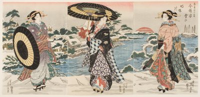 Moderna figurer i gryningen på en snöig dag (Imayō sugata yuki no akebono) av Keisai (1790 1848) Eisen