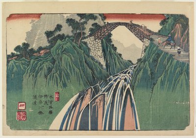 Nr. 41, Nojiri: Avlägsen utsikt över Ina River Bridge, 1835-38 av Keisai Eisen