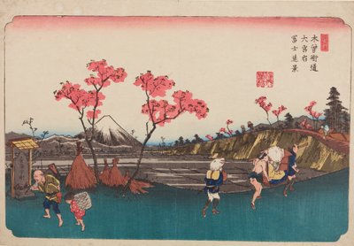Omiya, rosa träd längs vägen, bild 5 i serien: De sextionio etapperna på Kisokaido-vägen / Kisokaido rokujukyu tsugi-no uchi av Keisai Eisen