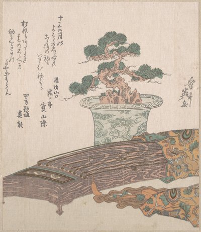 Tall i kruka och koto (japansk harpa) av Keisai Eisen