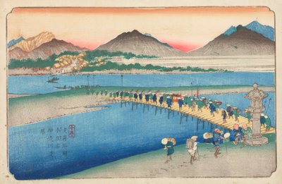 Överfart över Shinjugawa-floden i Honjo / Honjo shuku Shinjugawa watashiba, plansch 10 ur serien: Kisokaido-vägen / Kisoji-no eki av Keisai Eisen