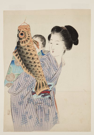 Carp Streamer (Koi no bori) (träblockstryck i färg) av Keishu Takeuchi