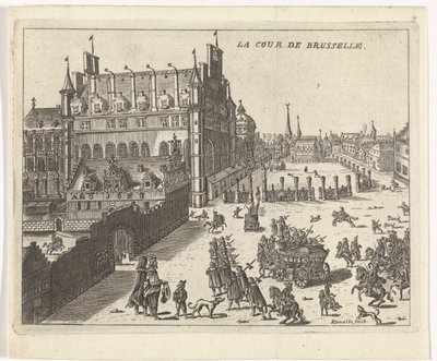 Utsikt över hovet i Bryssel, 1673. La cour de Brusselle (titel på objekt) av Kemnitz
