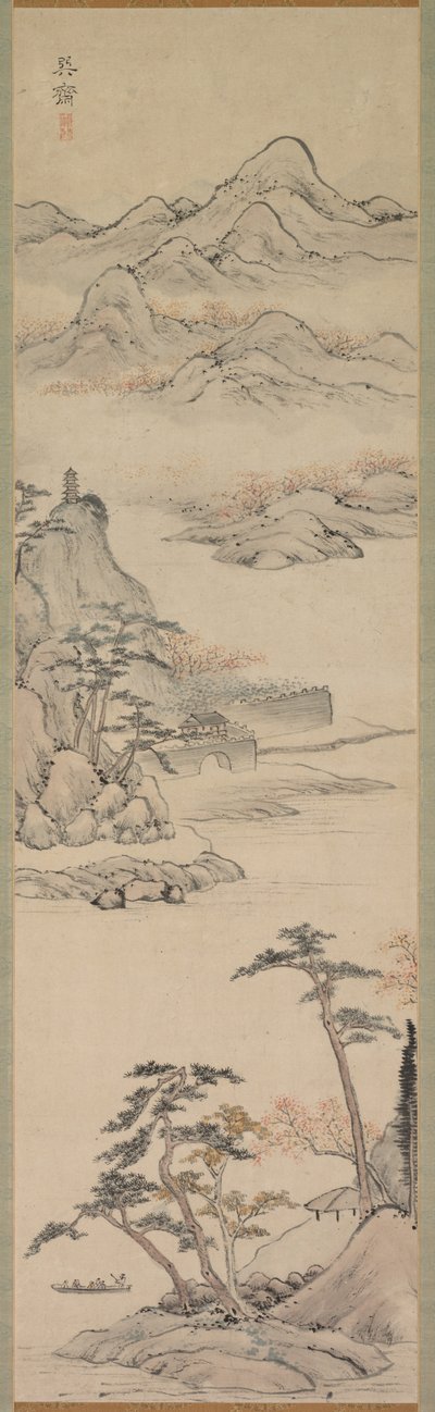 Landskap med båtfolk, sent 1700-tidigt 1800-tal. av Kenkado Kimura