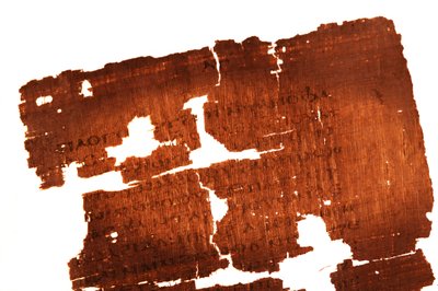 Detalj av sida i Judas evangelium med texten "The secret account of the revelation tha..., 2006 (foto) av Kenneth Garrett