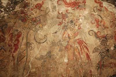 Maya; Maya-målningar; San Bartolo; Guatemala; Dr Bill Saturno, 2002 (foto) av Kenneth Garrett