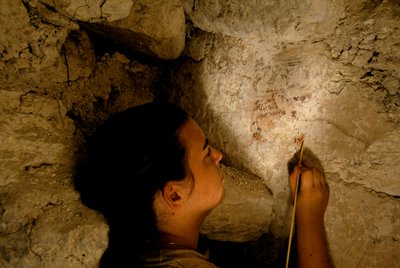 Krigare från Teotihuacan, väggmålning, Sufricaya, Holmul, Guatemala, Maya, Francisco Estradabelli, 2008 (foto) av Kenneth Garrett